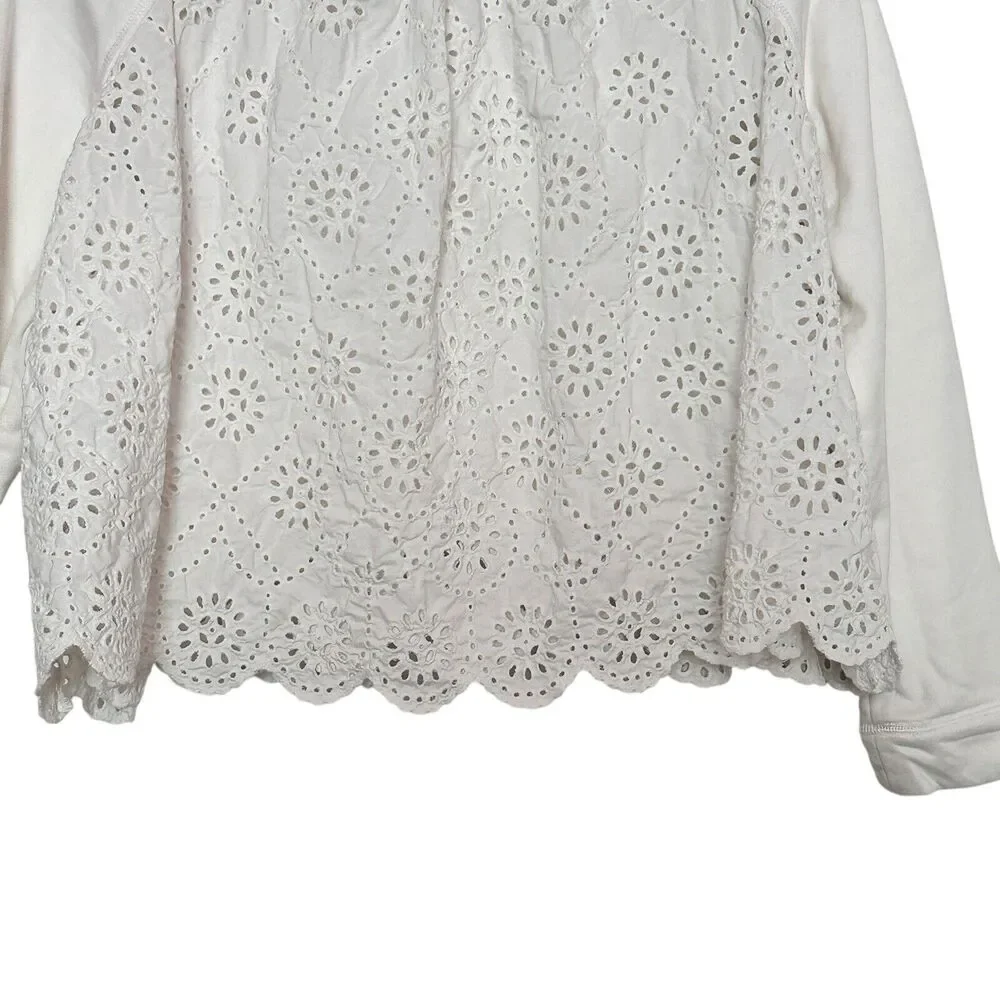 Sea New York XS Women's Crew Neck Eyelet Back Sweatshirt White Cotton
